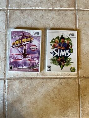 Vtg nintendo wii (2)games with booklets -all star cheer squad 2008  & sims 2010